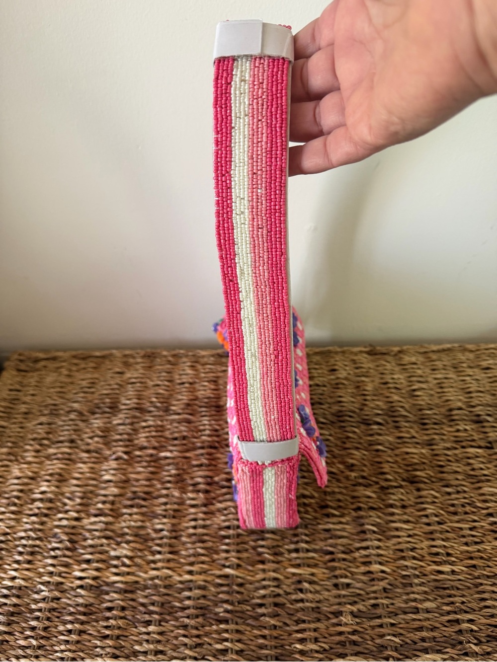 Pink Floral Hand Beaded Shoulder Bag - Picture 6 of 6